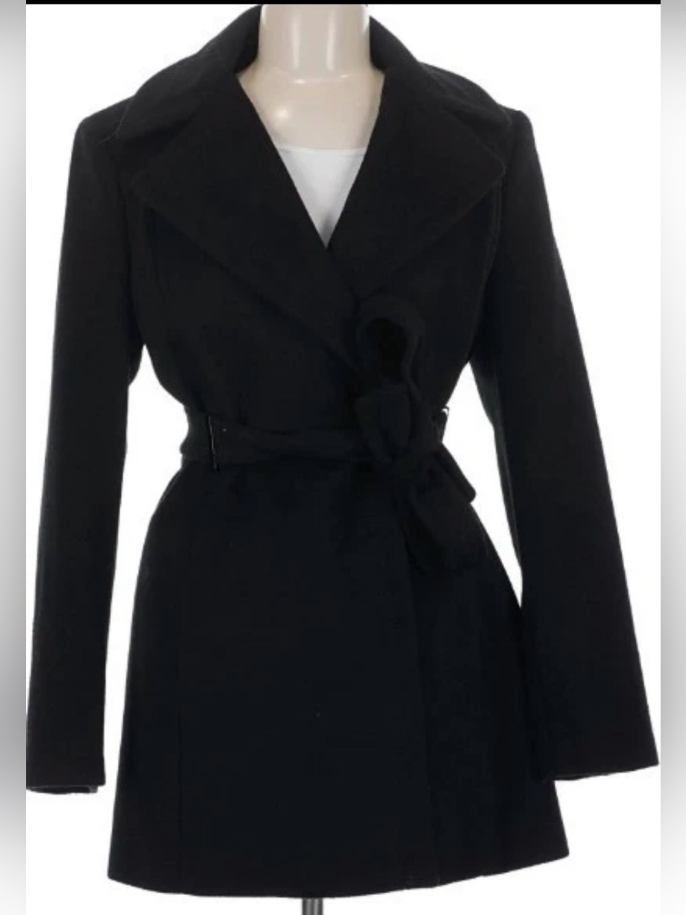 Calvin Klein Black Wool-Blend Belted Pea Coat